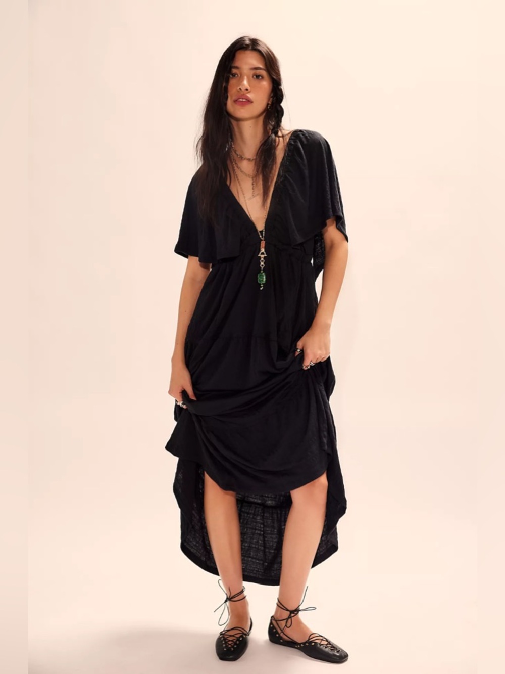 Free People La La Maxi Dress boho tiered beach vacation outdoor wedding Size M - Picture 15 of 15
